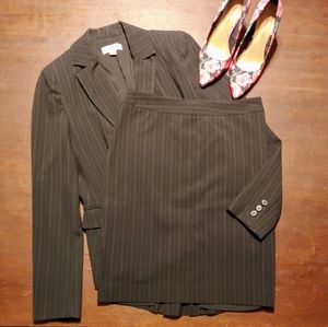 Calvin Klein Black Pinstripe Skirt Suit